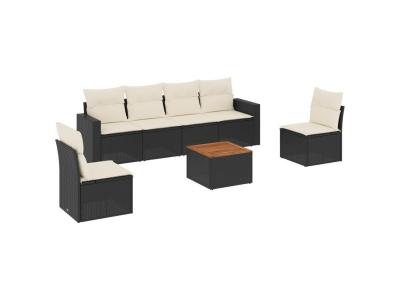 VIDAXL  Salon De Jardin 7 Pcs Avec Coussins Noir R&eacute;sine Tress&eacute;e