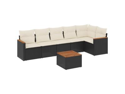 VIDAXL Salon de jardin 7 pcs avec coussins noir resine tressee