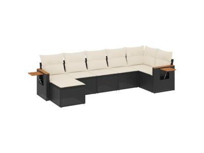 VIDAXL  Salon De Jardin 7 Pcs Avec Coussins Noir R&eacute;sine Tress&eacute;e