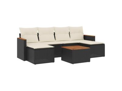 VIDAXL  Salon De Jardin 7 Pcs Avec Coussins Noir R&eacute;sine Tress&eacute;e