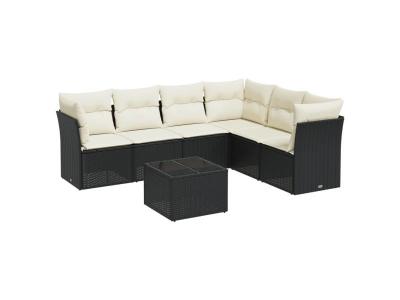 VIDAXL  Salon De Jardin 7 Pcs Avec Coussins Noir R&eacute;sine Tress&eacute;e