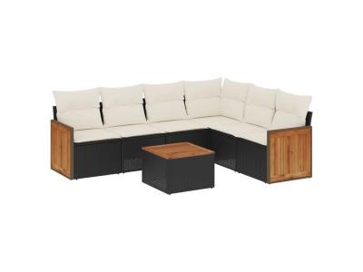 VIDAXL  Salon de jardin 7 pcs - Noir R&eacute;sine Tress&eacute;e