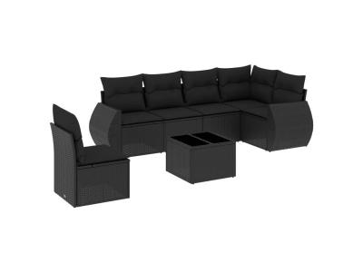 VIDAXL  Salon De Jardin 7 Pcs Avec Coussins Noir R&eacute;sine Tress&eacute;e