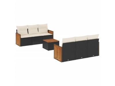 VIDAXL  Salon De Jardin 7 Pcs Avec Coussins Noir R&eacute;sine Tress&eacute;e