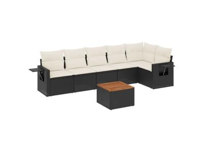 VIDAXL  Salon De Jardin 7 Pcs Avec Coussins Noir R&eacute;sine Tress&eacute;e