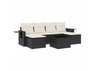 VIDAXL  Salon De Jardin 7 Pcs Avec Coussins Noir R&eacute;sine Tress&eacute;e