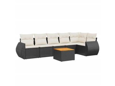 VIDAXL  Salon De Jardin 7 Pcs Avec Coussins Noir R&eacute;sine Tress&eacute;e