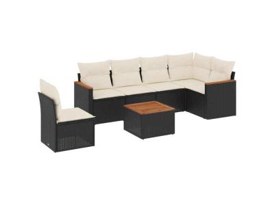 VIDAXL  Salon De Jardin 7 Pcs Avec Coussins Noir R&eacute;sine Tress&eacute;e