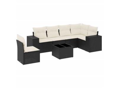 VIDAXL  Salon De Jardin 7 Pcs Avec Coussins Noir R&eacute;sine Tress&eacute;e