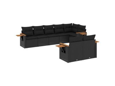 VIDAXL  Salon De Jardin 8 Pcs Avec Coussins Noir R&eacute;sine Tress&eacute;e