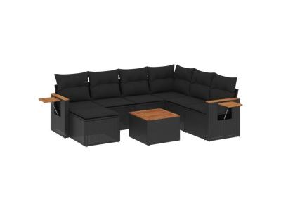 VIDAXL  Salon De Jardin 8 Pcs Avec Coussins Noir R&eacute;sine Tress&eacute;e