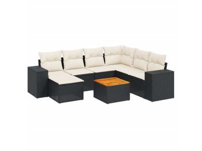 VIDAXL  Salon de Jardin 8 pcs - Noir - R&eacute;sine Tress&eacute;e