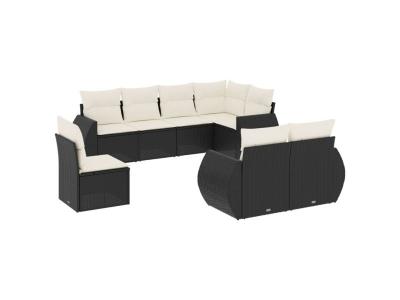 VIDAXL  Salon De Jardin 8 Pcs Avec Coussins Noir R&eacute;sine Tress&eacute;e