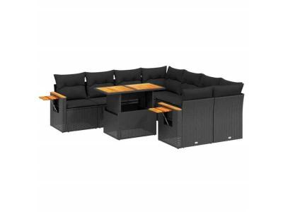 VIDAXL  Salon De Jardin 9 Pcs Avec Coussins Noir R&eacute;sine Tress&eacute;e