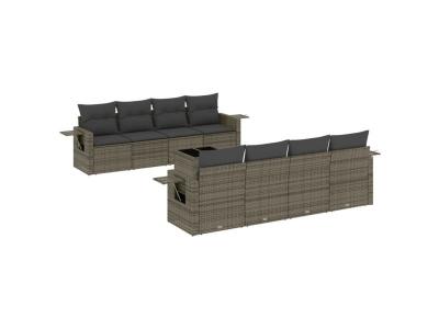 VIDAXL  Salon De Jardin 9 Pcs Avec Coussins Gris R&eacute;sine Tress&eacute;e