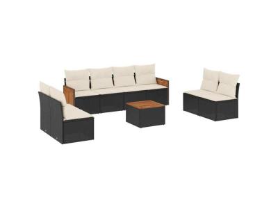 VIDAXL  Salon De Jardin 9 Pcs Avec Coussins Noir R&eacute;sine Tress&eacute;e