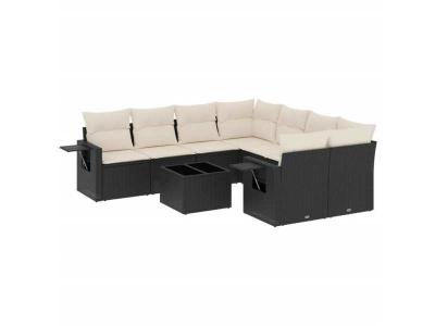 VIDAXL  Salon De Jardin 9 Pcs Avec Coussins Noir R&eacute;sine Tress&eacute;e