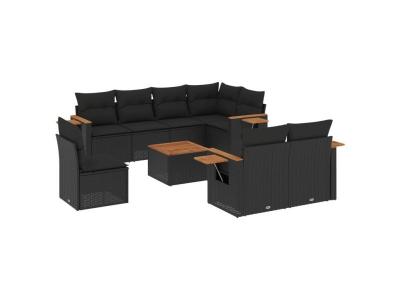 VIDAXL  Salon De Jardin 9 Pcs Avec Coussins Noir R&eacute;sine Tress&eacute;e
