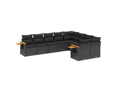 VIDAXL  Salon De Jardin 9 Pcs Avec Coussins Noir R&eacute;sine Tress&eacute;e