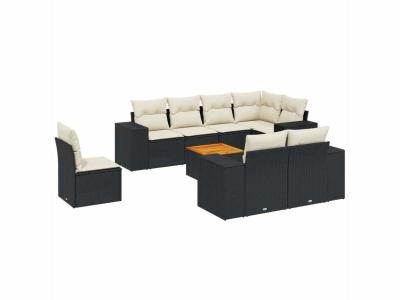 VIDAXL  Salon De Jardin 9 Pcs Avec Coussins Noir R&eacute;sine Tress&eacute;e
