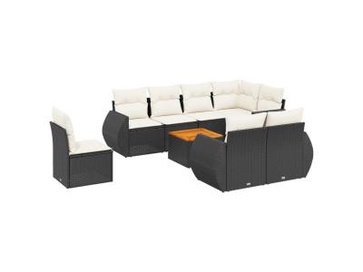 VIDAXL  Salon De Jardin 9 Pcs Avec Coussins Noir R&eacute;sine Tress&eacute;e