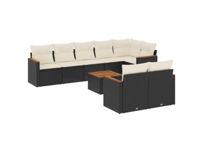 VIDAXL Salon de jardin 9 pcs avec coussins noir resine tressee
