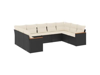VIDAXL  Salon De Jardin 9 Pcs Avec Coussins Noir R&eacute;sine Tress&eacute;e