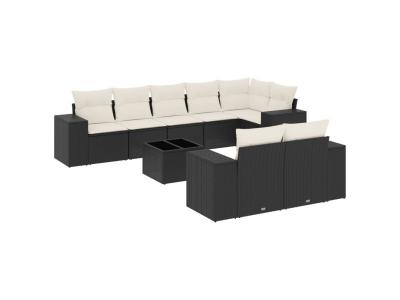 VIDAXL  Salon De Jardin 9 Pcs Avec Coussins Noir R&eacute;sine Tress&eacute;e