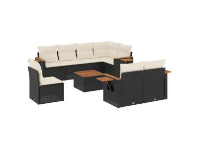 VIDAXL  Salon De Jardin 9 Pcs Avec Coussins Noir R&eacute;sine Tress&eacute;e