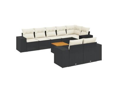 VIDAXL  Salon De Jardin 9 Pcs Avec Coussins Noir R&eacute;sine Tress&eacute;e