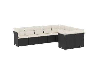 VIDAXL  Salon de Jardin avec Coussins 9 pcs, Canap&eacute;s de Terrasse, Ensemble de Meubles de Patio, Mobilier d'Ext&eacute;rieur, Noir 3250005 