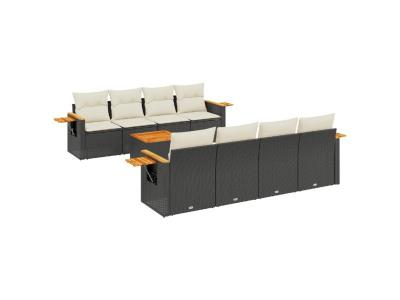 VIDAXL Salon de jardin 9 pcs avec coussins noir resine tressee