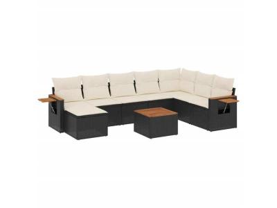 VIDAXL Salon de jardin  - 9 pcs - Noir