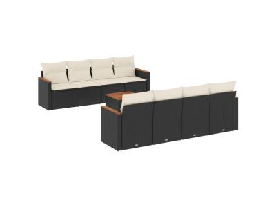 VIDAXL  Salon De Jardin 9 Pcs Avec Coussins Noir R&eacute;sine Tress&eacute;e