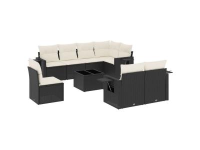 VIDAXL  Salon De Jardin 9 Pcs Avec Coussins Noir R&eacute;sine Tress&eacute;e