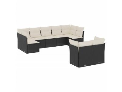 VIDAXL  Salon De Jardin 9 Pcs Avec Coussins Noir R&eacute;sine Tress&eacute;e