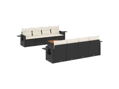 VIDAXL  Salon De Jardin 9 Pcs Avec Coussins Noir R&eacute;sine Tress&eacute;e