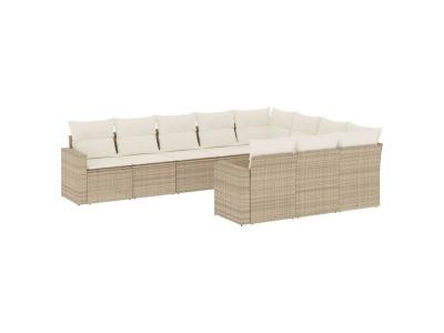 VIDAXL  Salon De Jardin Avec Coussins 10 Pcs Beige R&eacute;sine Tress&eacute;e