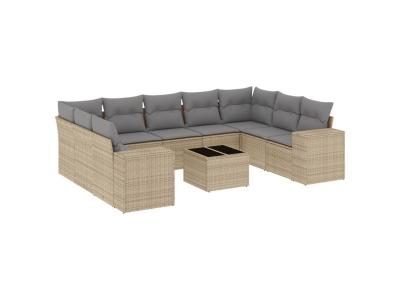 VIDAXL  Salon De Jardin Avec Coussins 10 Pcs Beige R&eacute;sine Tress&eacute;e