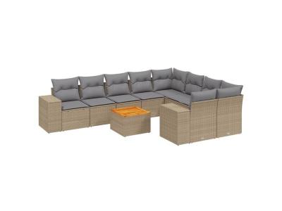 VIDAXL  Salon de jardin 10 pcs - Beige r&eacute;sine tress&eacute;e