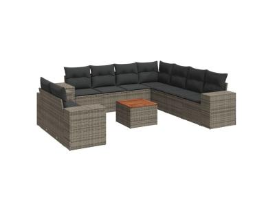  Vidaxl Salon De Jardin Avec Coussins 10 Pcs Gris R&eacute;sine Tress&eacute;e