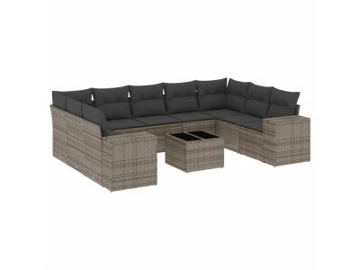VIDAXL  Salon De Jardin Avec Coussins 10 Pcs Gris R&eacute;sine Tress&eacute;e