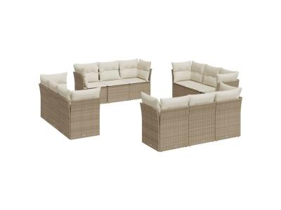 VIDAXL  Salon De Jardin Avec Coussins 12 Pcs Beige R&eacute;sine Tress&eacute;e