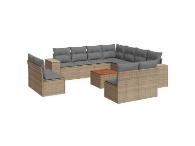 VIDAXL  Salon de jardin 12 pcs beige - R&eacute;sine tress&eacute;e
