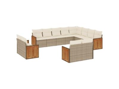 VIDAXL  Salon De Jardin Avec Coussins 12 Pcs Beige R&eacute;sine Tress&eacute;e