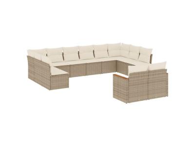 VIDAXL  Salon De Jardin Avec Coussins 12 Pcs Beige R&eacute;sine Tress&eacute;e