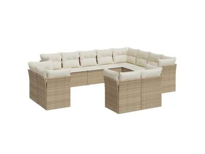 VIDAXL  Salon De Jardin Avec Coussins 12 Pcs Beige R&eacute;sine Tress&eacute;e