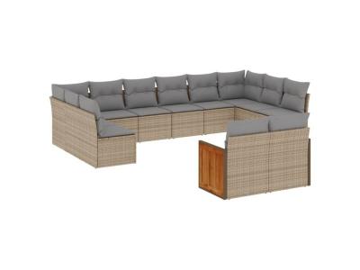 VIDAXL  Salon De Jardin Avec Coussins 12 Pcs Beige R&eacute;sine Tress&eacute;e