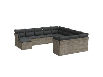 VIDAXL Salon de jardin avec coussins 12 pcs gris r&eacute;sine tress&eacute;e 3218630