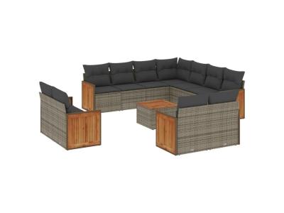 VIDAXL  Salon De Jardin Avec Coussins 12 Pcs Gris R&eacute;sine Tress&eacute;e